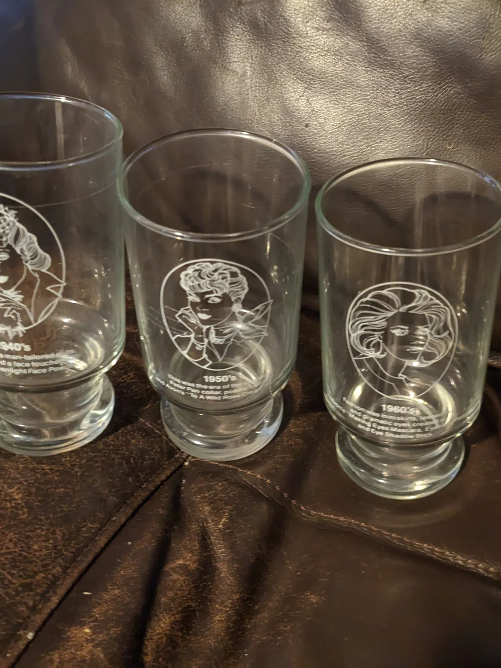 VTG Avon Collectible Set of 4 Etched Drinking Glasses, Hairstyles over Decades